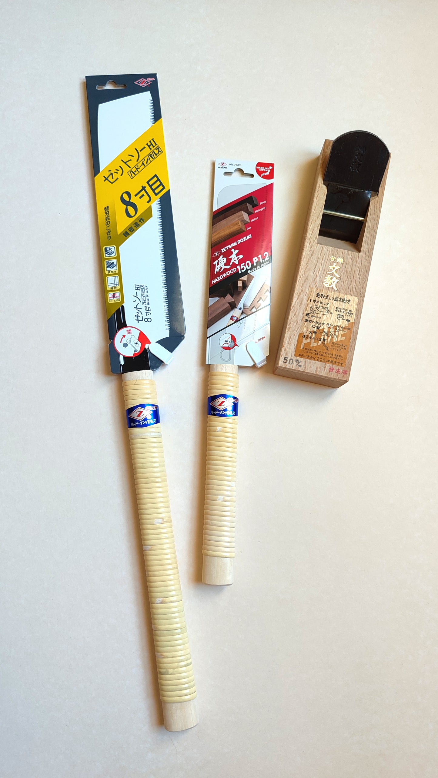 Set du menuisier japonais "Sashimono": Scie Kataba + Dozuki + Hira kanna