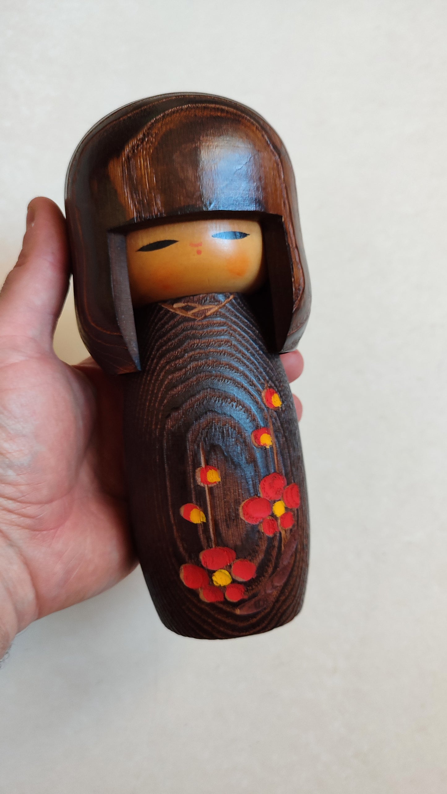 Poupée japonaise "Kokechi" en bois brûlé "Yakisugi" 190mm