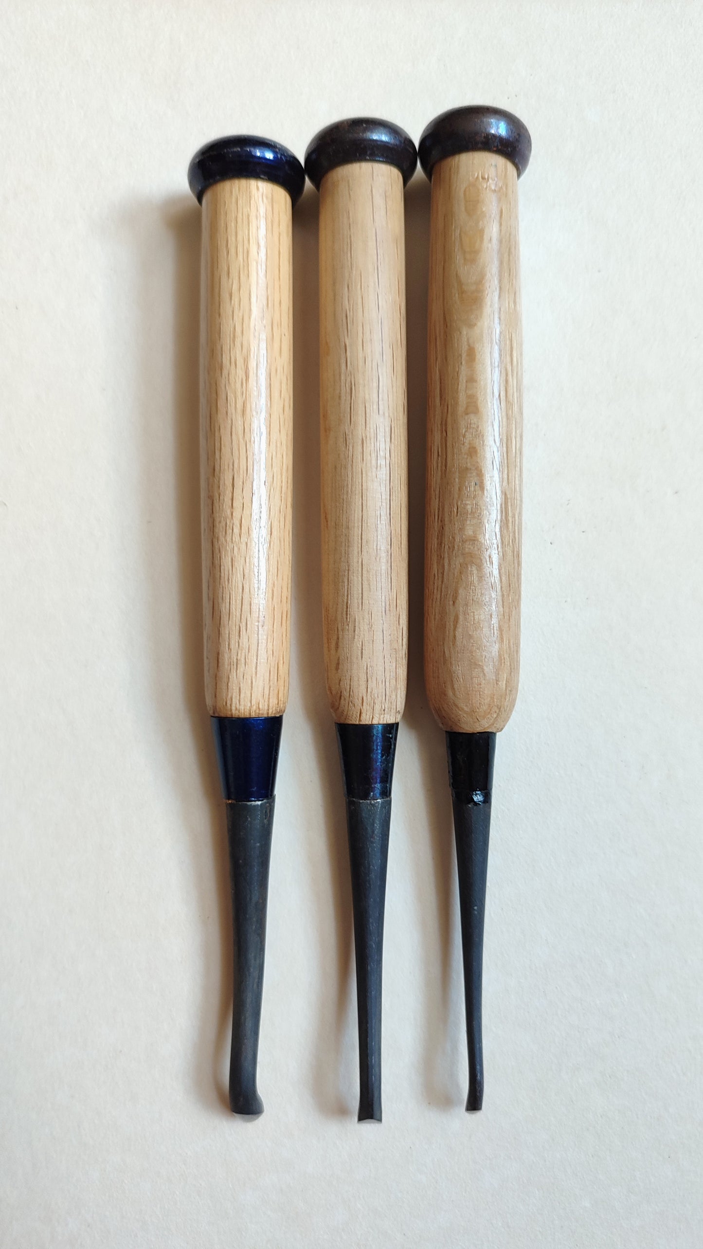 Trio de gouges cuillères japonaises "Uchimaru nomi" 3.5, 5, 7mm