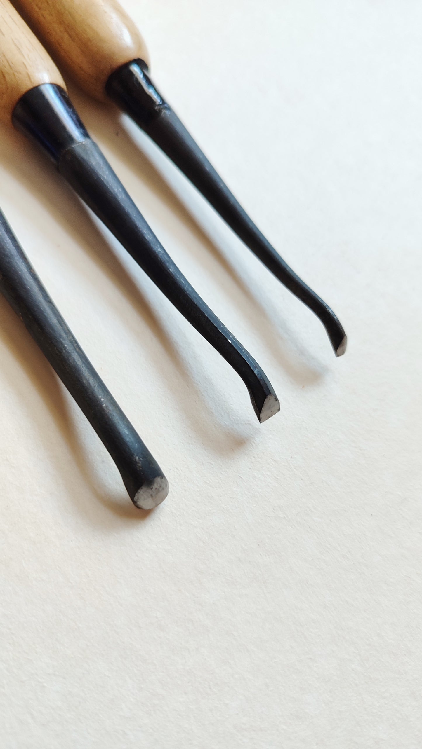 Trio de gouges cuillères japonaises "Uchimaru nomi" 3.5, 5, 7mm