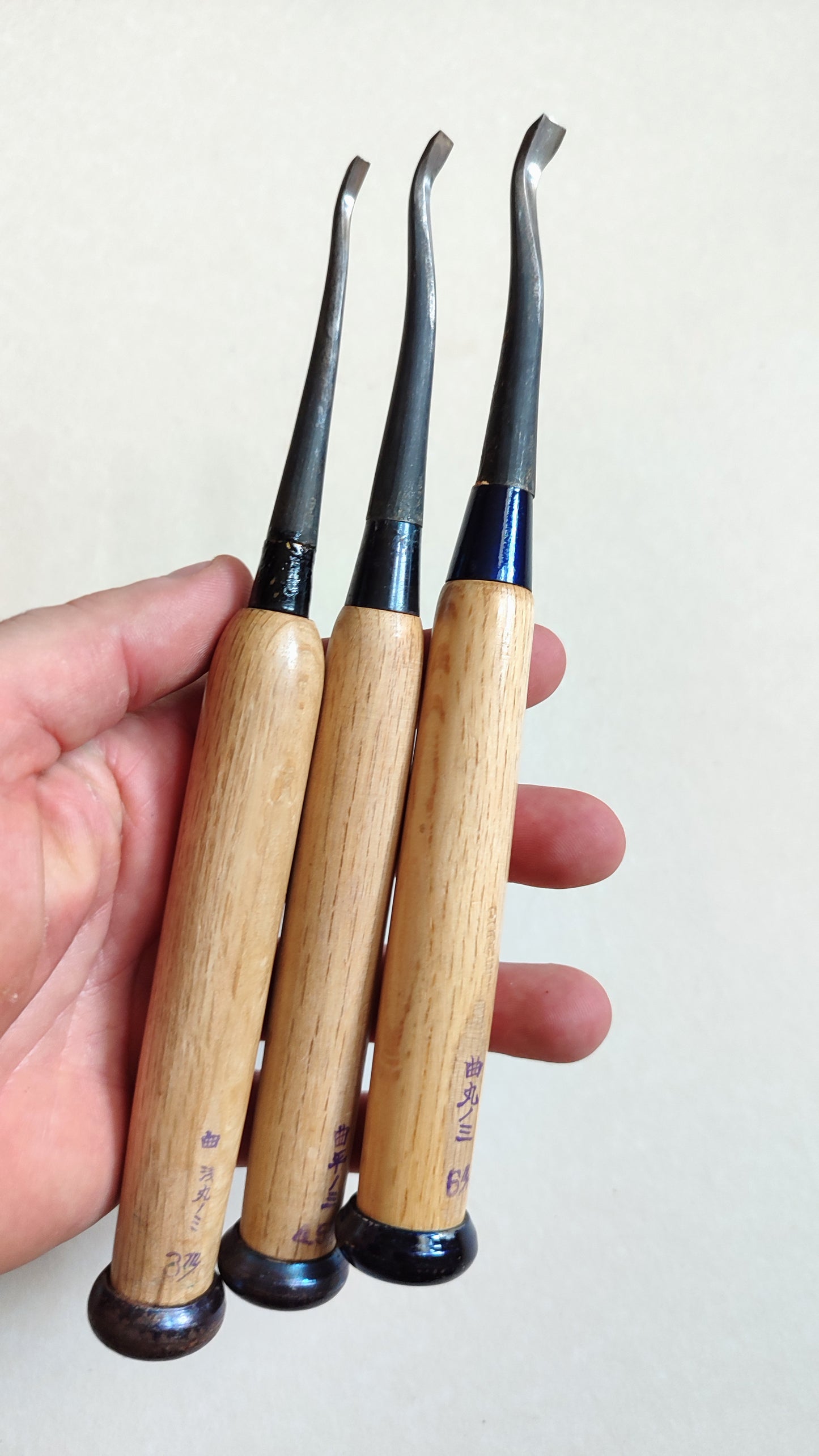 Trio de gouges cuillères japonaises "Uchimaru nomi" 3.5, 5, 7mm