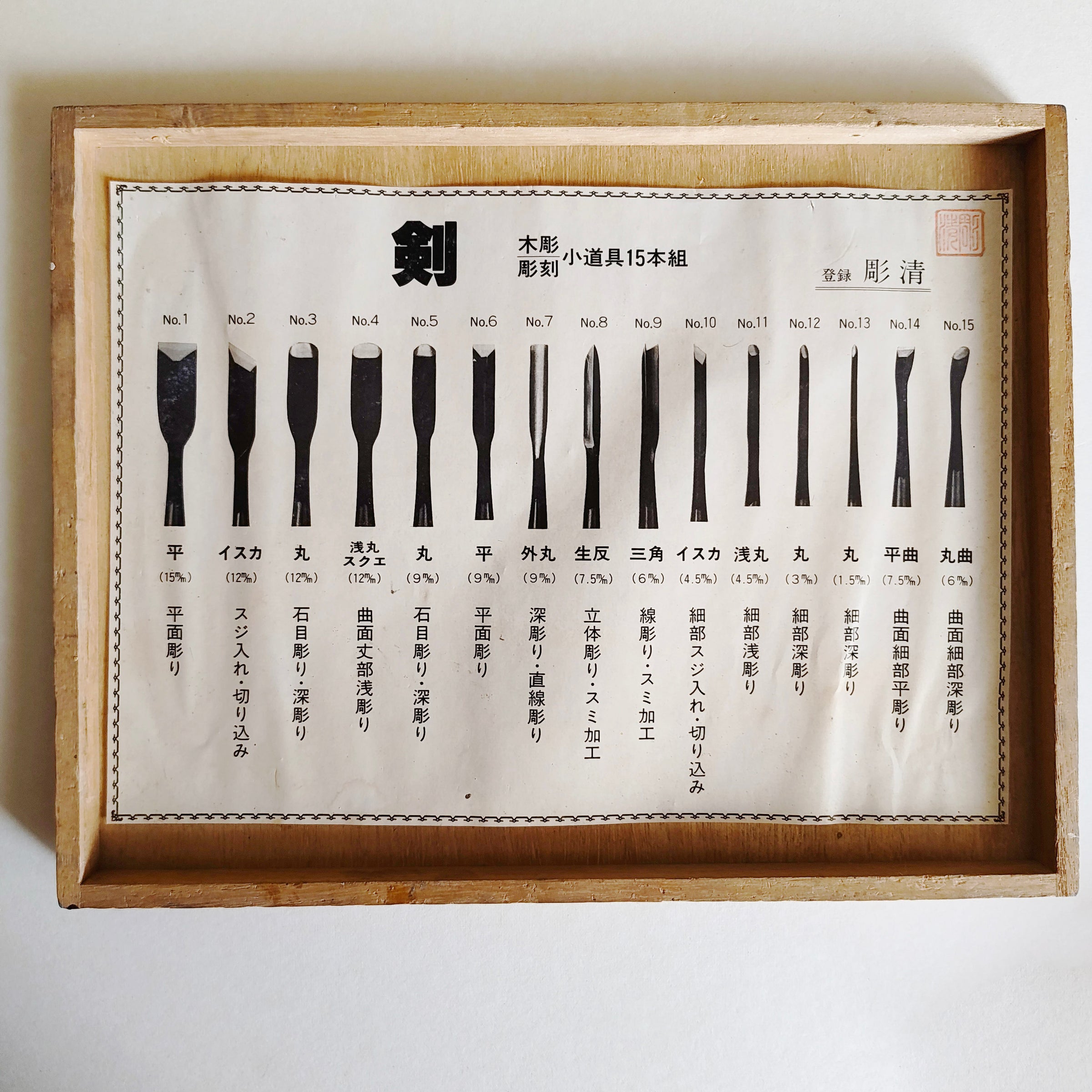 Rare set de ciseaux de gravure japonais "Chosei" 15 pièces