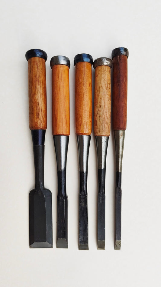 Set varié de 5 ciseaux japonais vintage "Tataki Nomi" 9, 12, 15, 18, 36mm