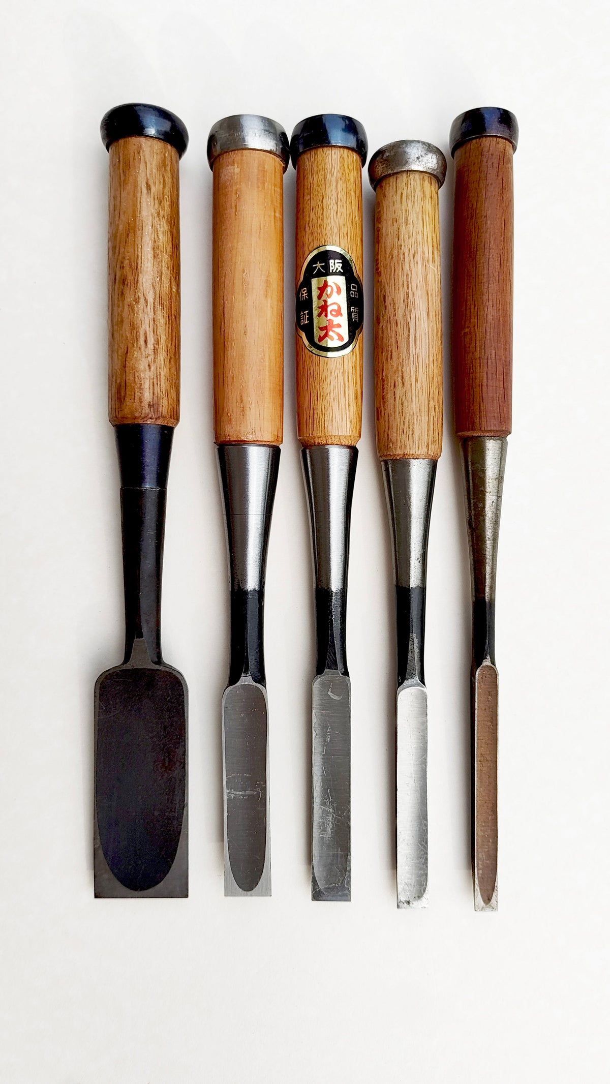 Set varié de 5 ciseaux japonais vintage "Tataki Nomi" 9, 12, 15, 18, 36mm