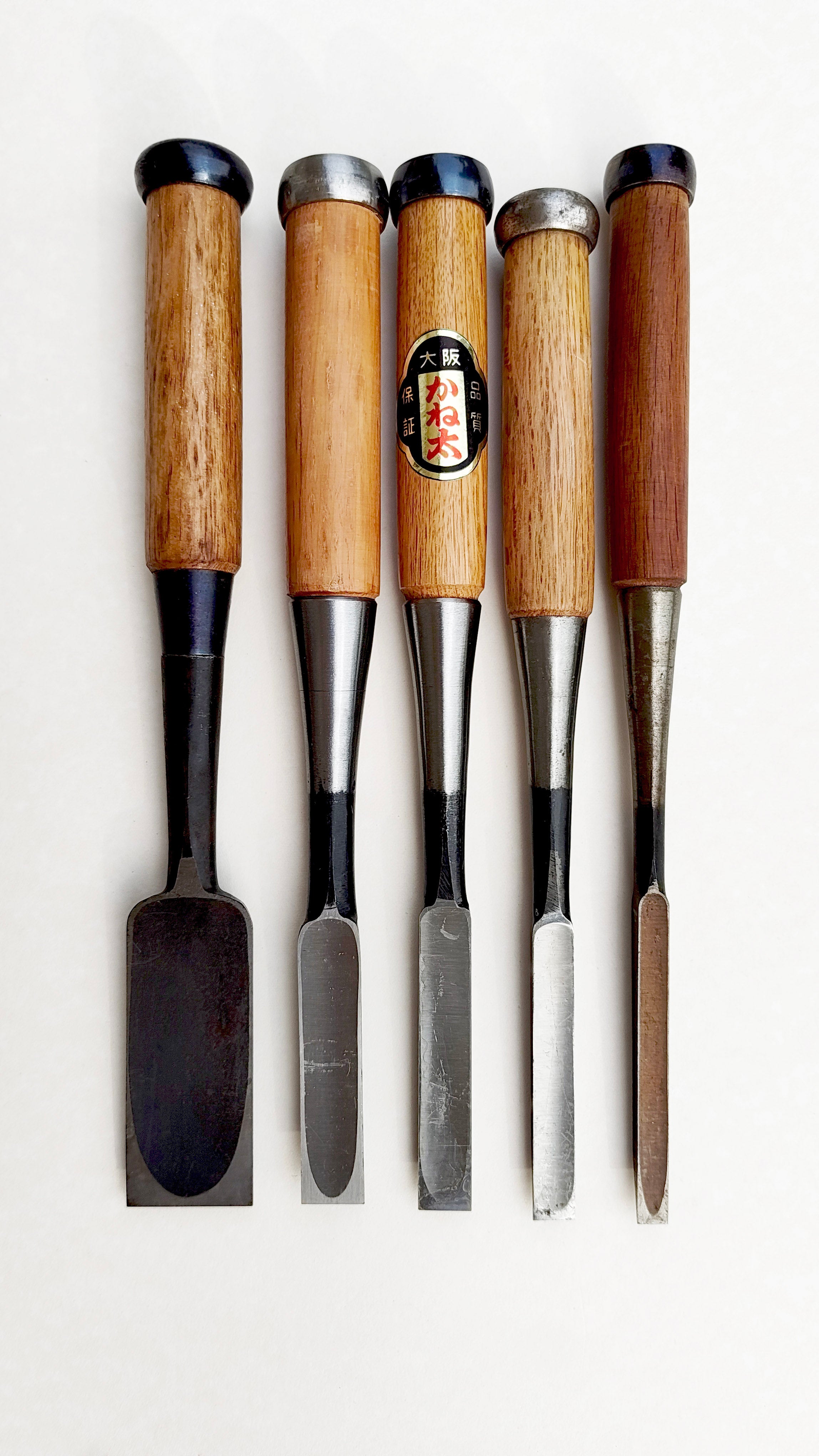 Set varié de 5 ciseaux japonais vintage "Tataki Nomi" 9, 12, 15, 18, 36mm