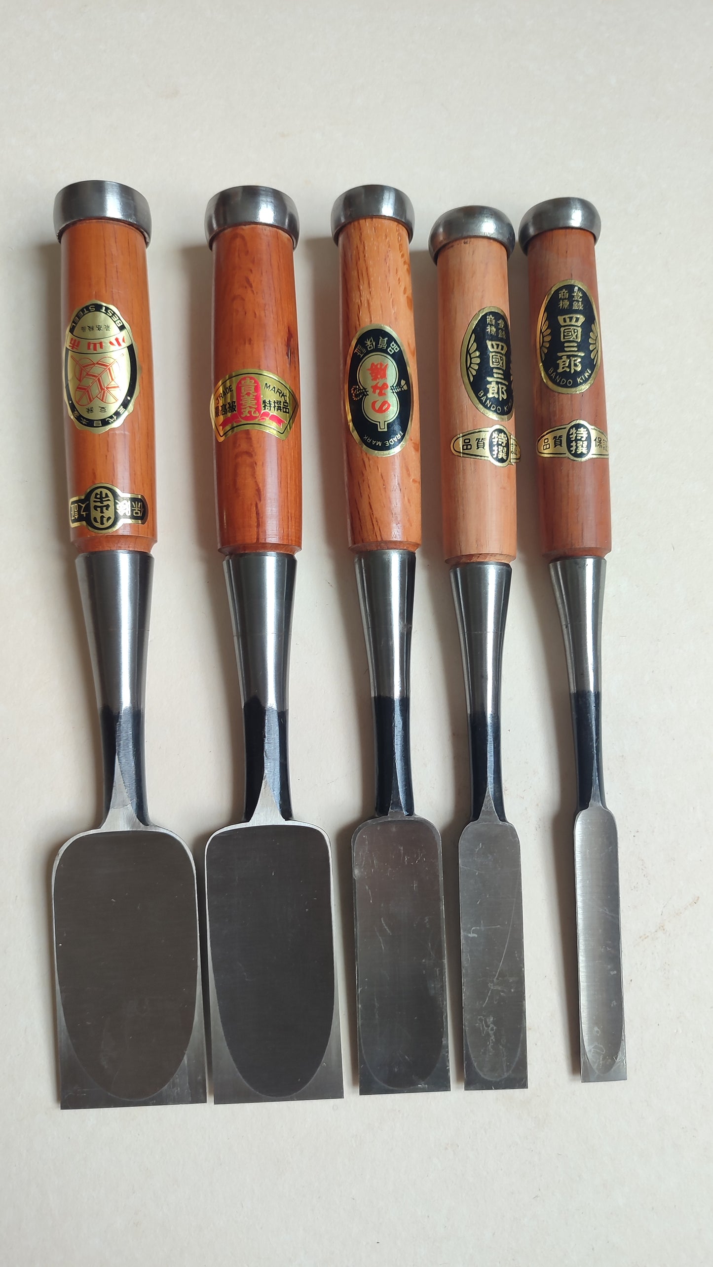 Conjunto variado de 5 cinceles japoneses vintage "Tataki Nomi" 15, 21, 30, 42, 48 mm
