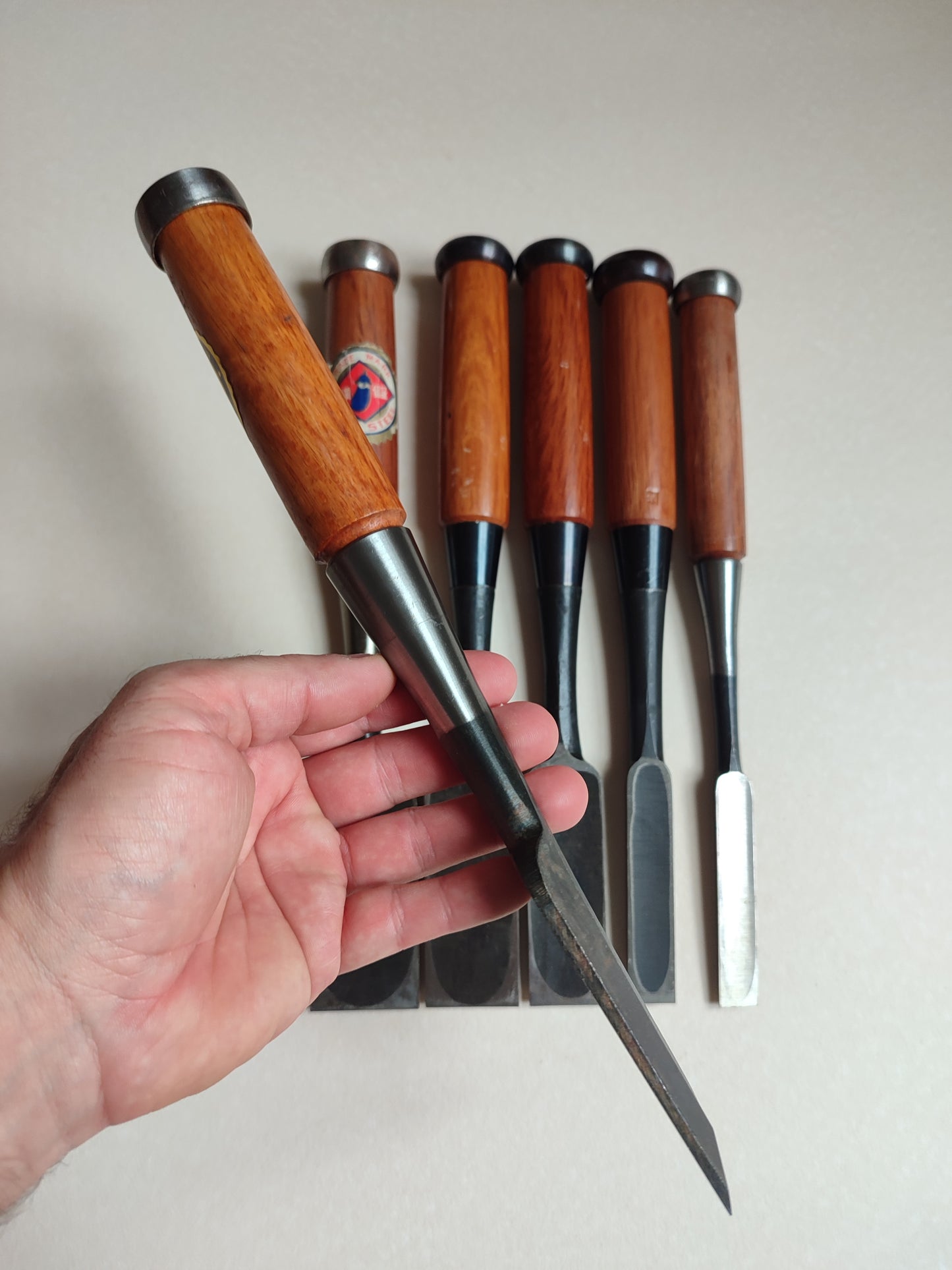 Set Varié de 5 Ciseau Japonais Vintage "Tataki Nomi" 15, 18, 30, 36, 42, 48mm
