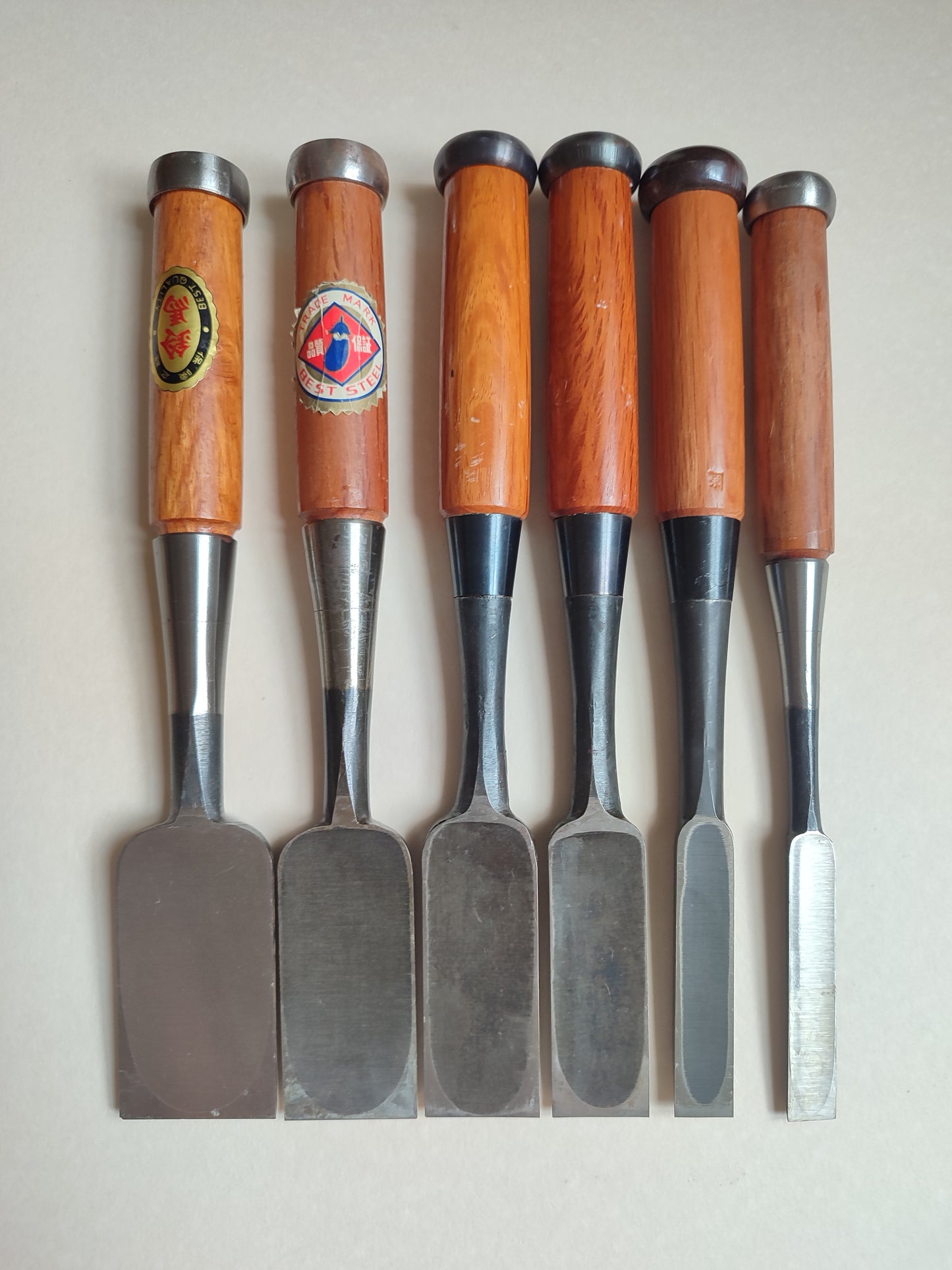 Set Varié de 5 Ciseau Japonais Vintage "Tataki Nomi" 15, 18, 30, 36, 42, 48mm