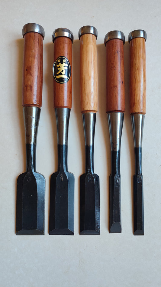 Set Varié de 5 Ciseau Japonais Vintage "Tataki Nomi" 15, 18, 30, 36, 42mm