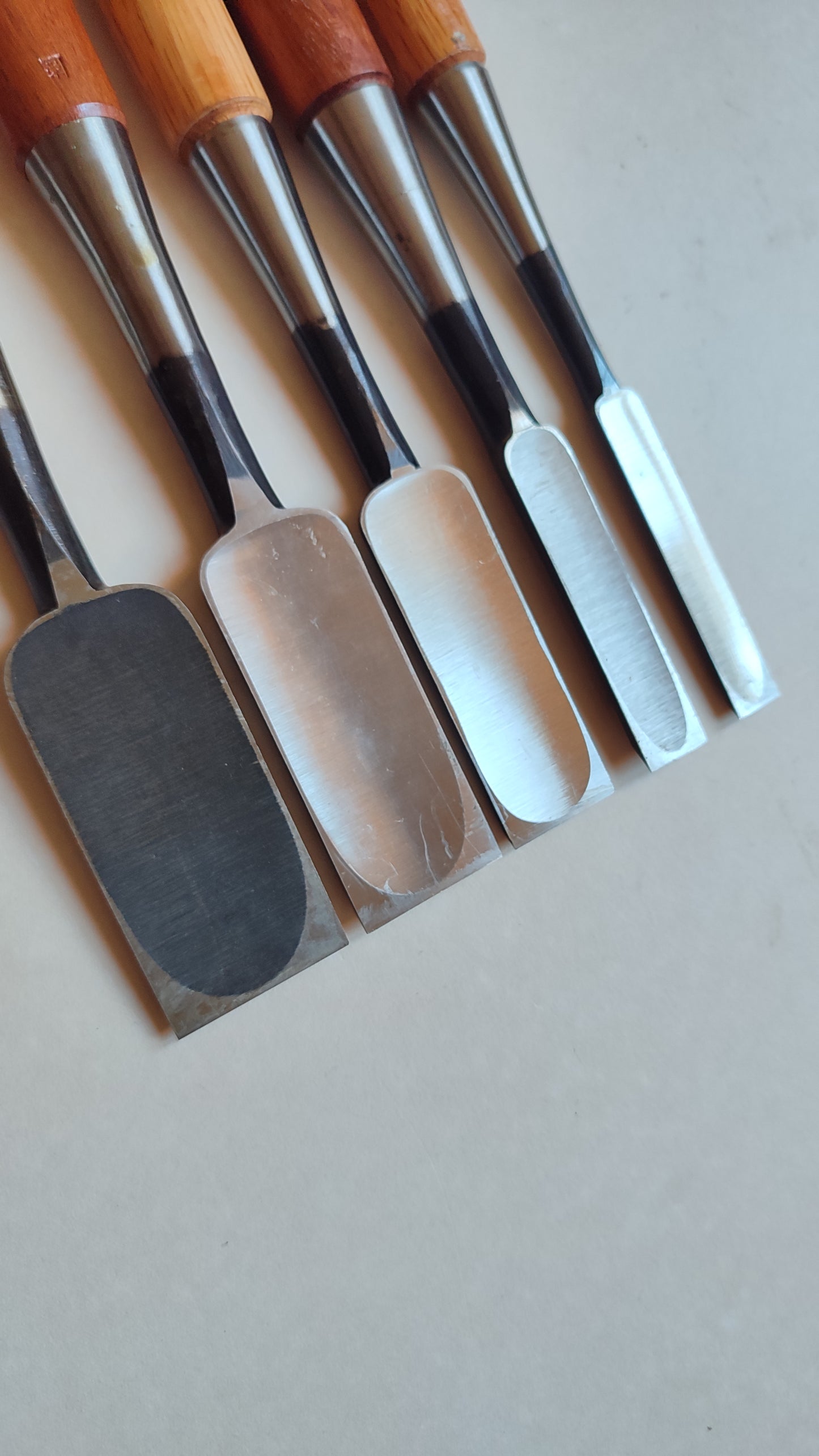 Set Varié de 5 Ciseau Japonais Vintage "Tataki Nomi" 15, 18, 30, 36, 42mm