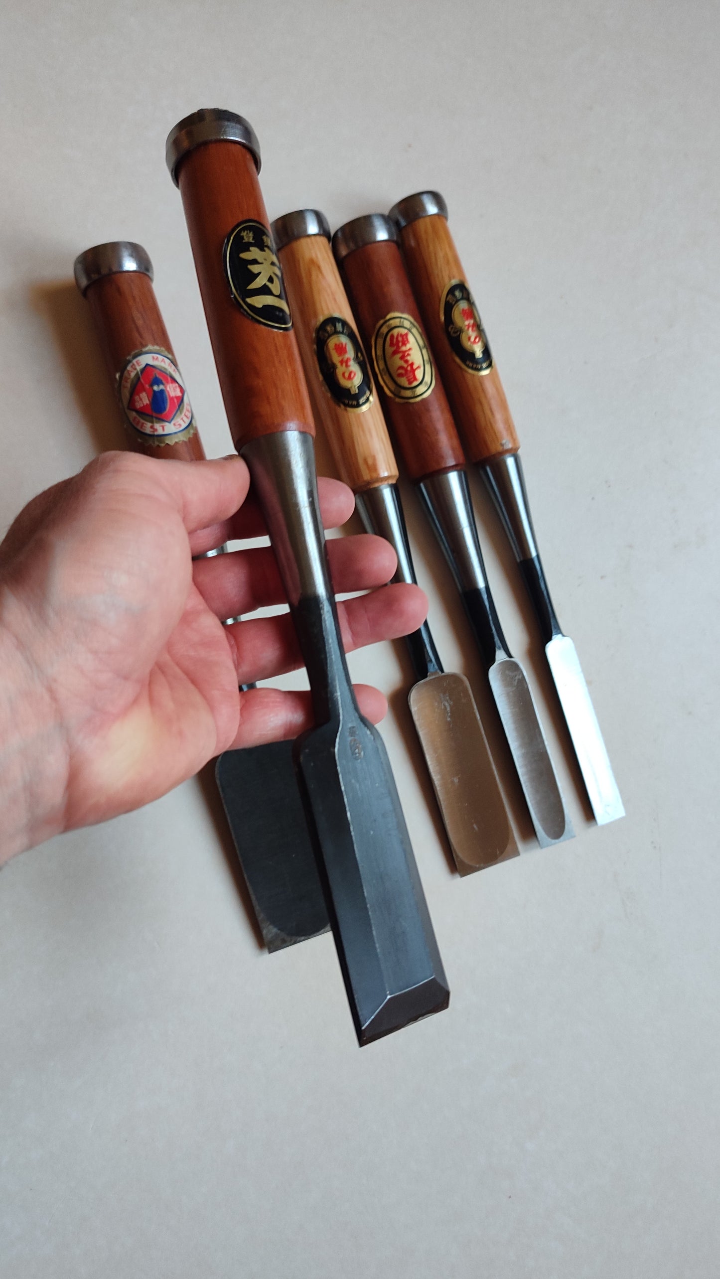 Set Varié de 5 Ciseau Japonais Vintage "Tataki Nomi" 15, 18, 30, 36, 42mm