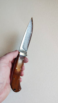 Couteau de chasse japonais "Kogatana" damassé 115mm "Hiro" double biseaux