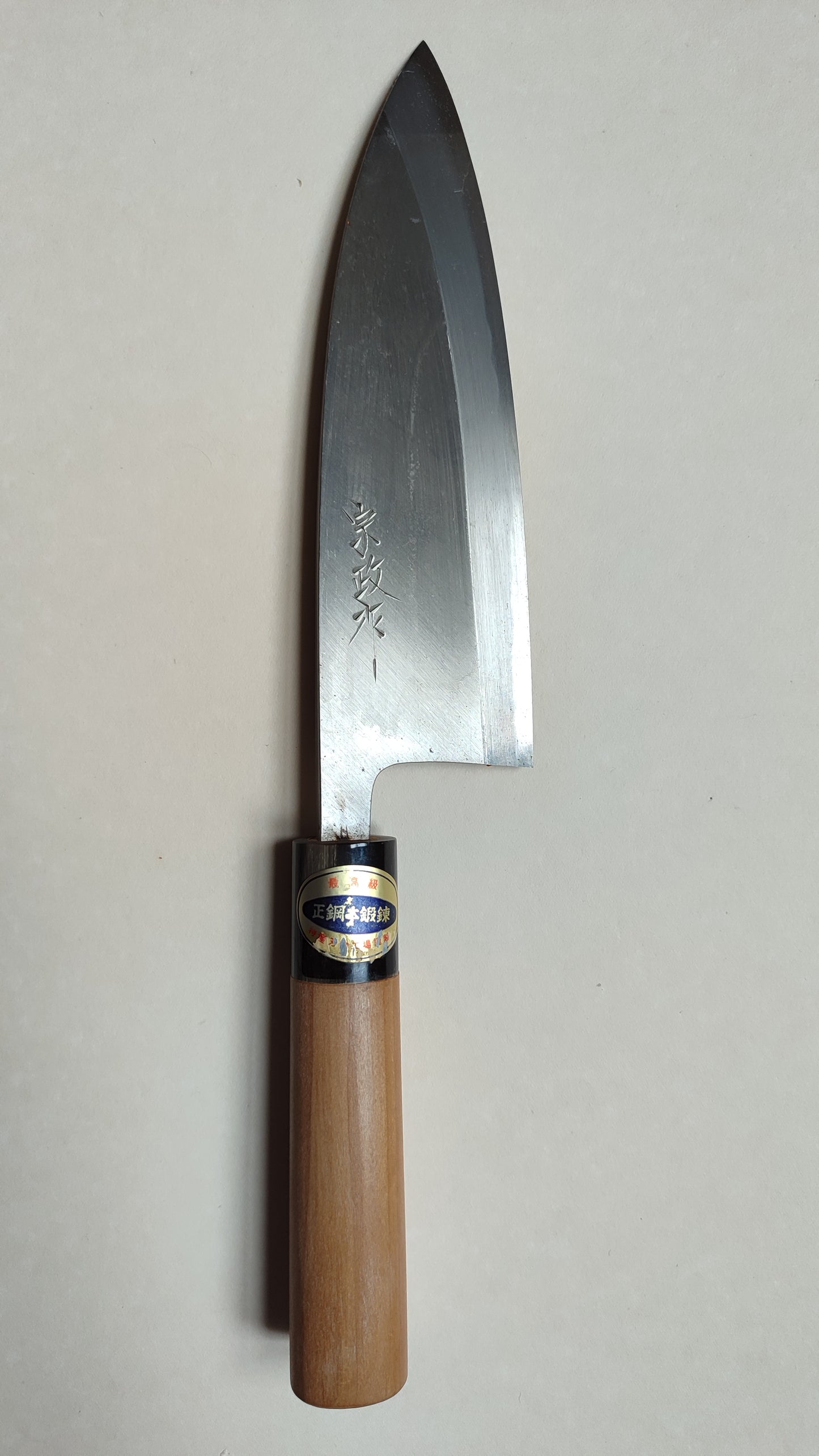 Joli couteau de cuisine japonais vintage "Deba" 180mm