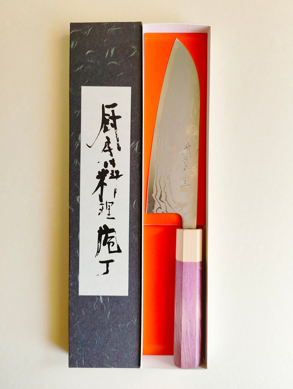 Couteau de cuisine japonais "Gyuto" 180mm White steel "Shiro kamo" Purple rain.