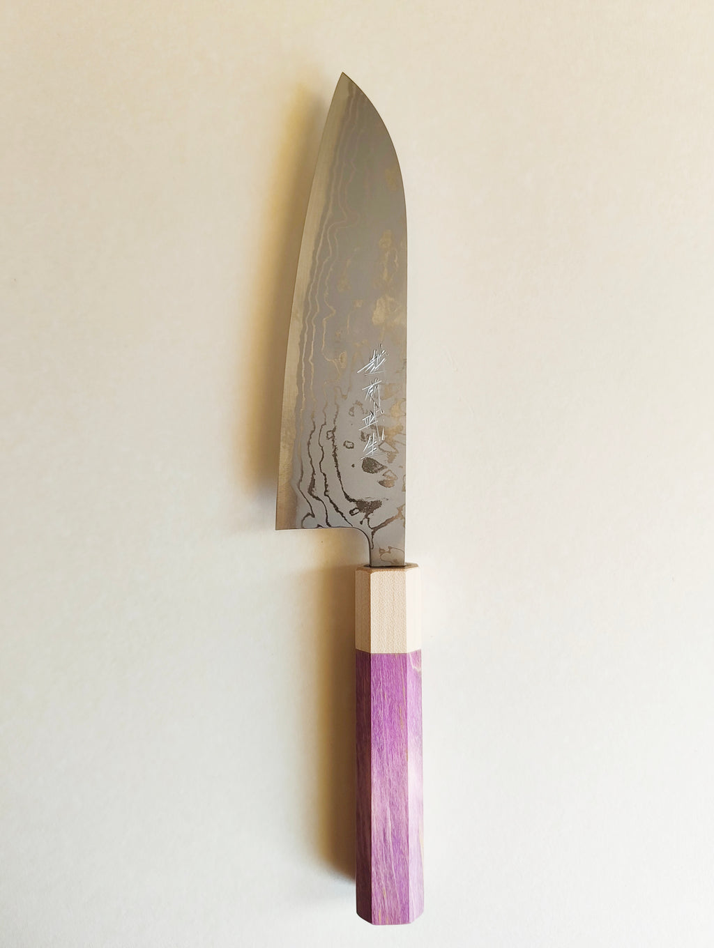 Couteau de cuisine japonais "Gyuto" 180mm White steel "Shiro kamo" Purple rain.