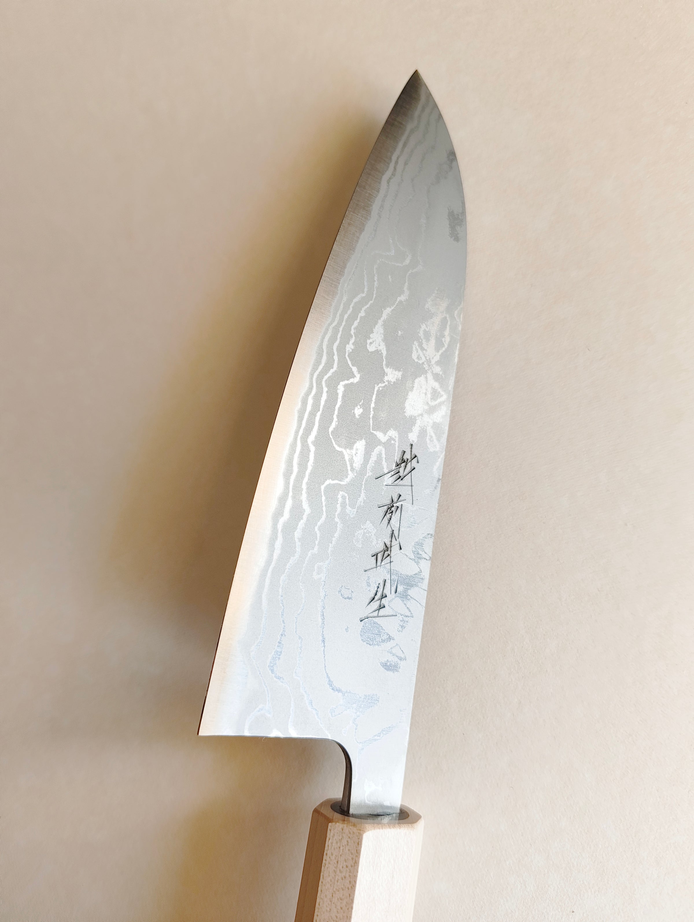 Couteau de cuisine japonais "Gyuto" 180mm White steel "Shiro kamo" Purple rain.