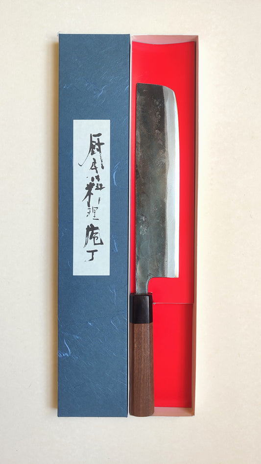 Long couteau de cuisine japonais "Nakiri" 240mm White Steel "Kurouchi"