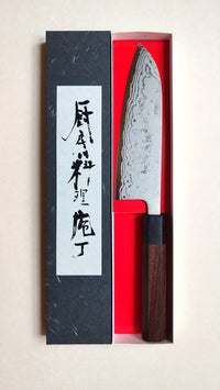 Magnifique couteau de cuisine japonais "Santoku" 165mm Damas "Shiro kamo"