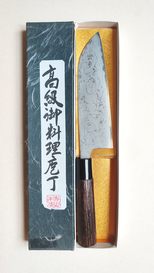 Magnifique couteau de cuisine japonais "Santoku" 170mm Damas "Kunio"