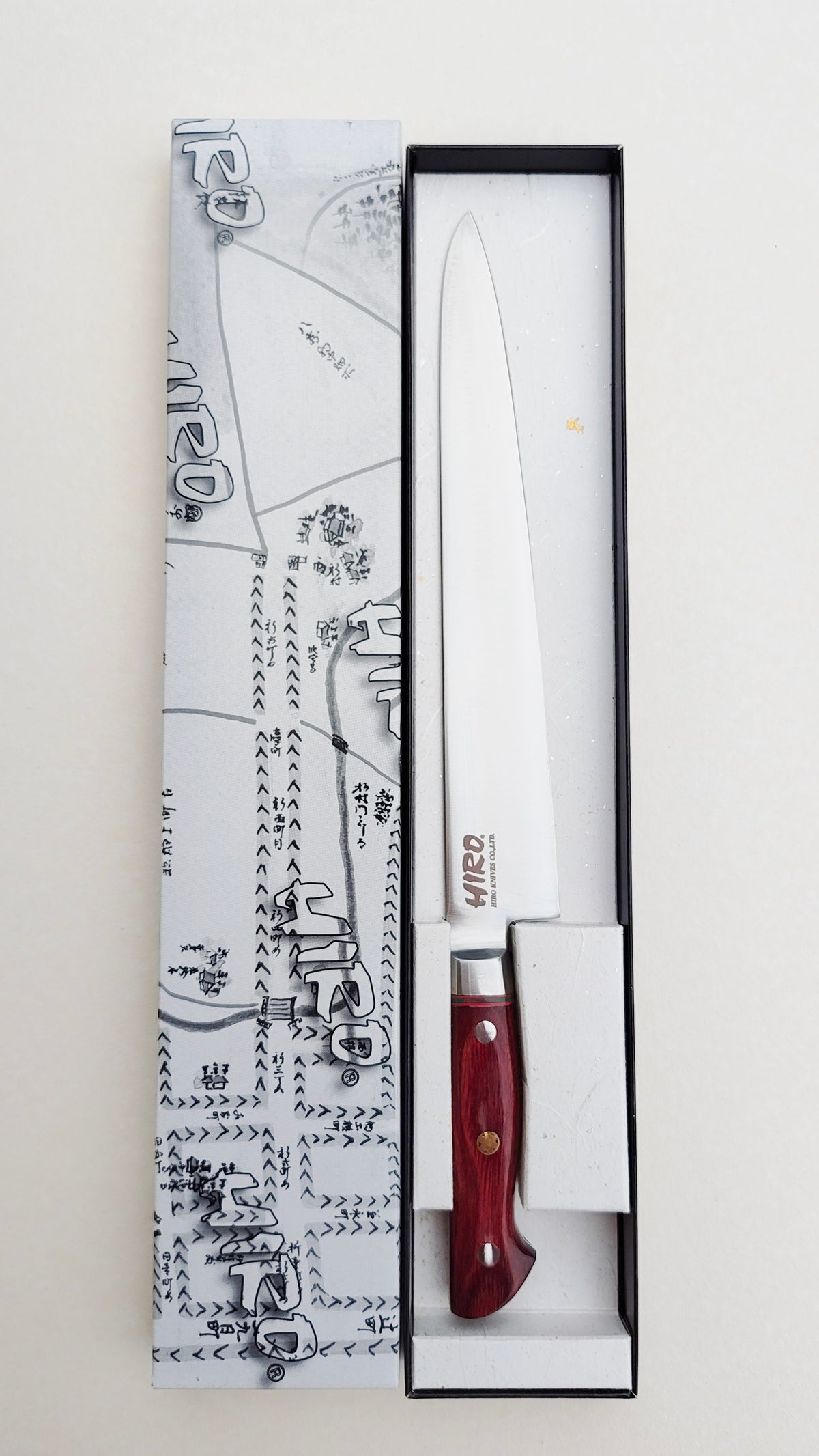 Couteau de cuisine japonais "Sujihiki" 240mm Blue Steel "Hiro Masui"