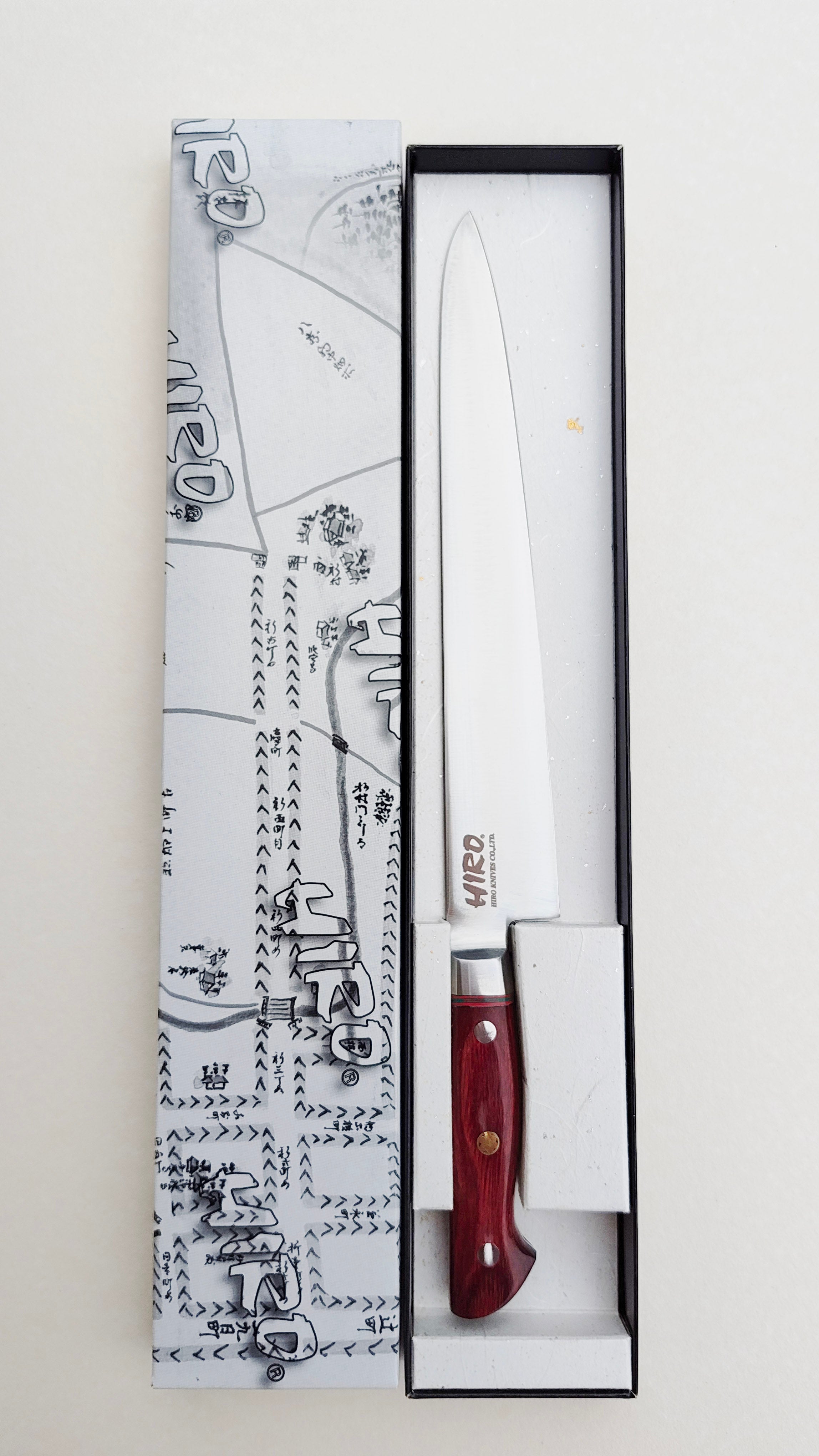 Couteau de cuisine japonais "Sujihiki" 240mm Blue Steel "Hiro Masui"