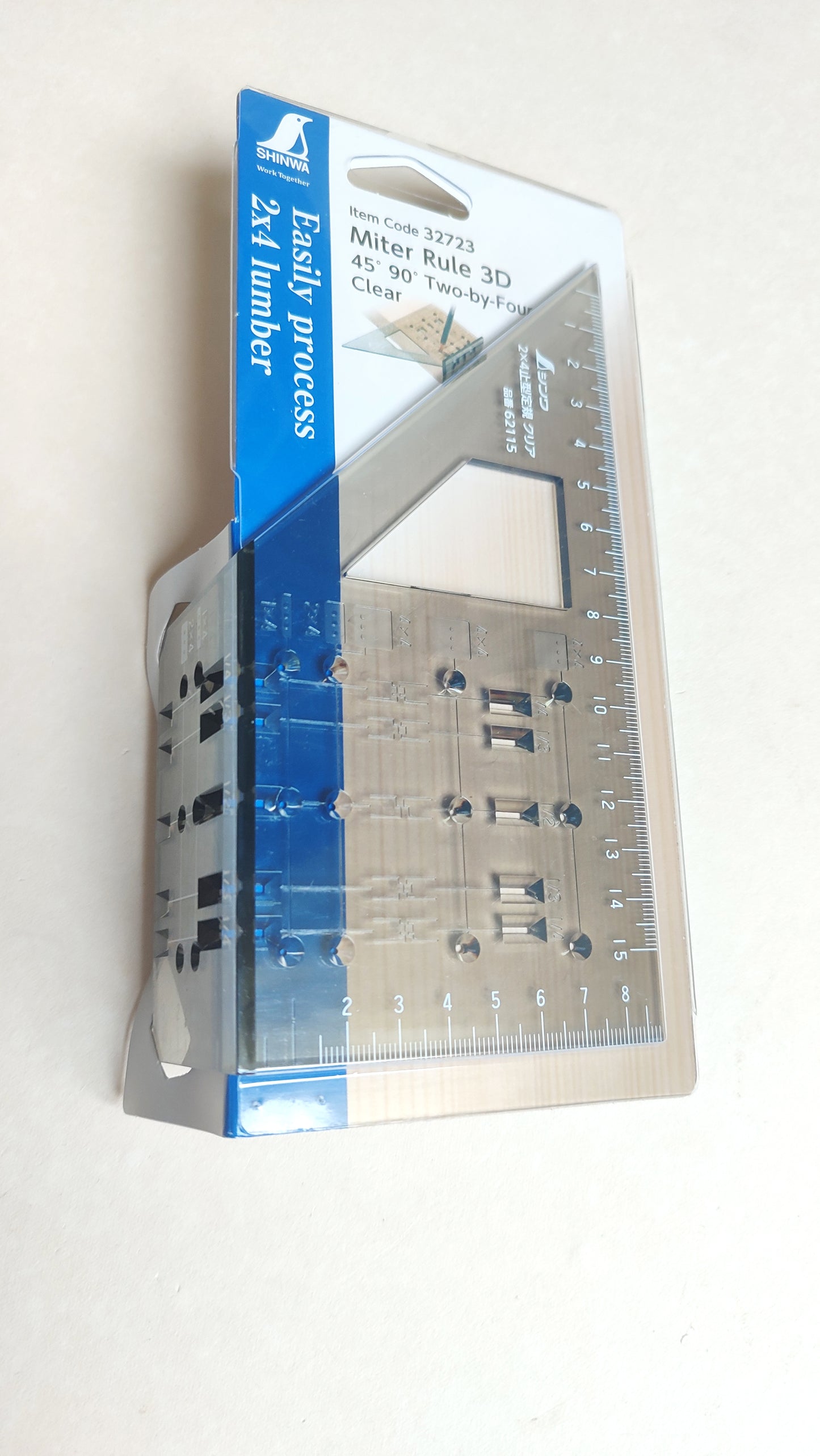 Équerre 3D japonaise transparente "Shinwa" 45°-90°
