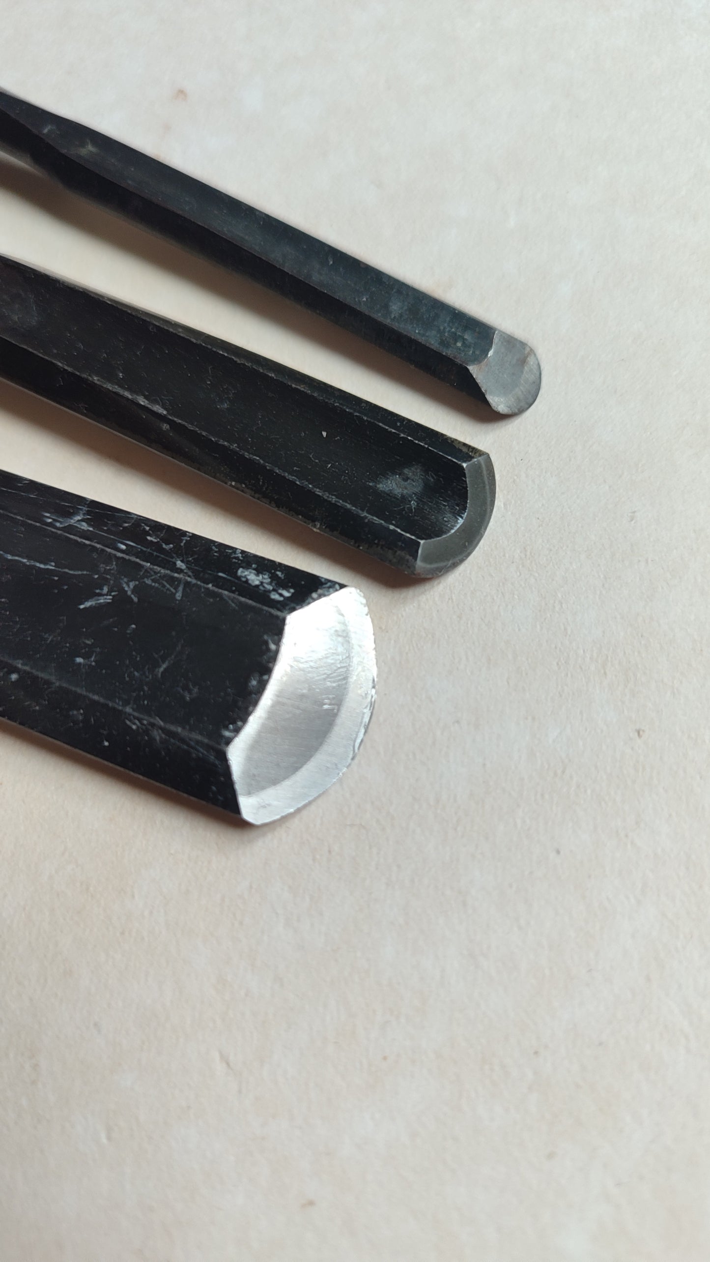 Trio de gouges japonaises "Sotomaru Nomi" 9, 15, 24mm "Mitsuhiro"