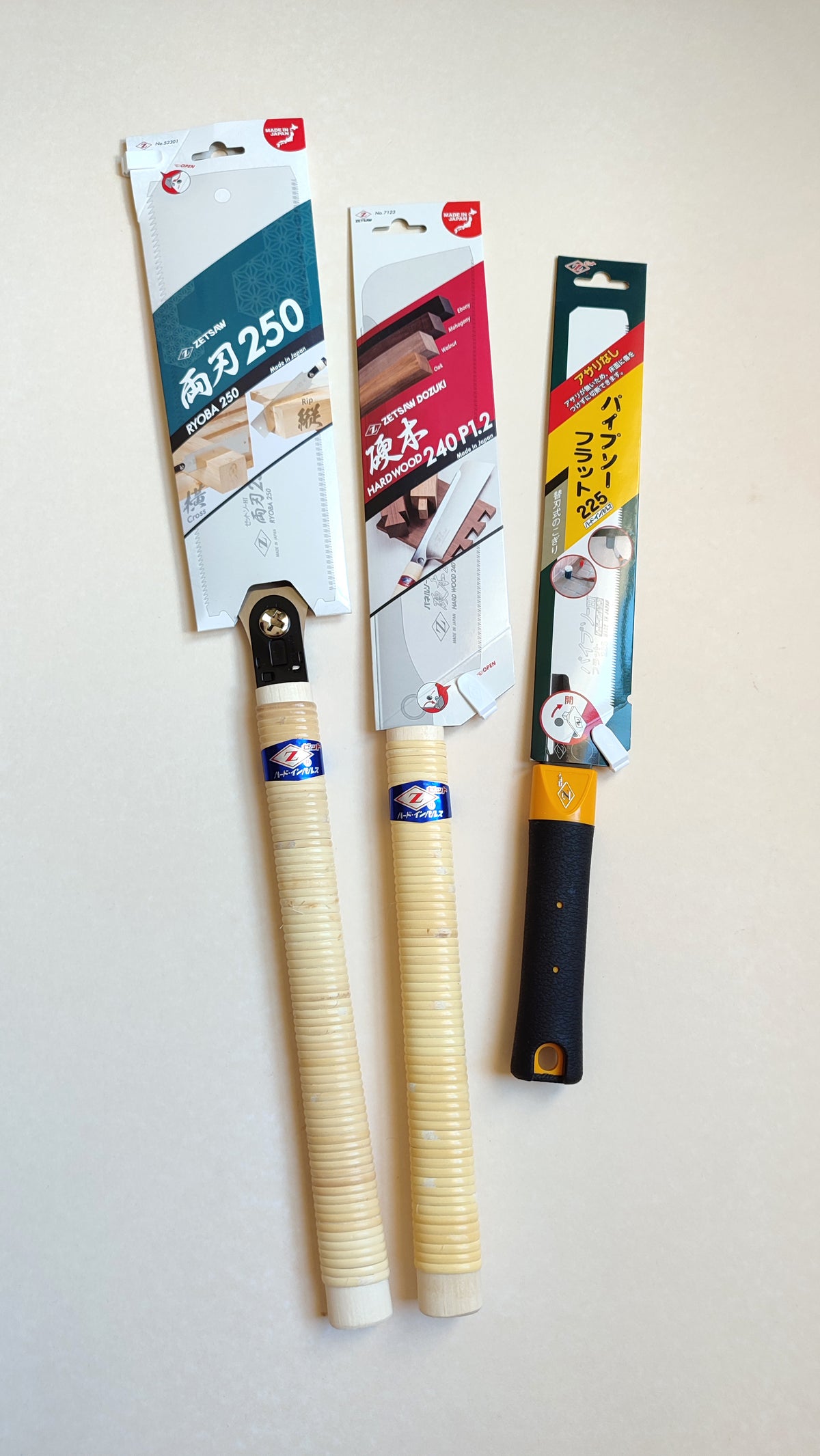 Set de scies japonaises:  Ryoba + Dozuki + Kugihiki