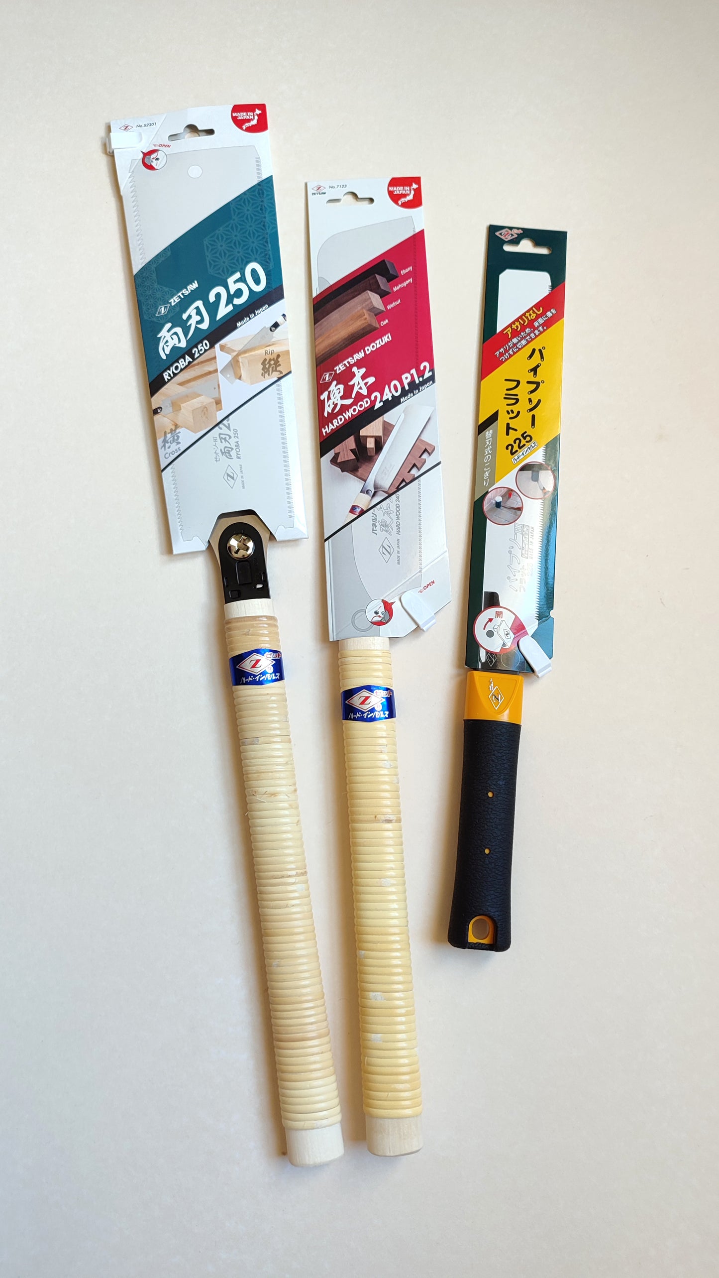 Set de scies japonaises:  Ryoba + Dozuki + Kugihiki