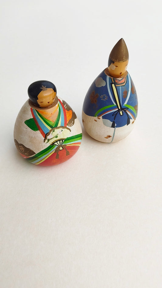 Couple de poupées japonaises en bois "Kokechi" 115mm "Wang Jiang Fukushima"