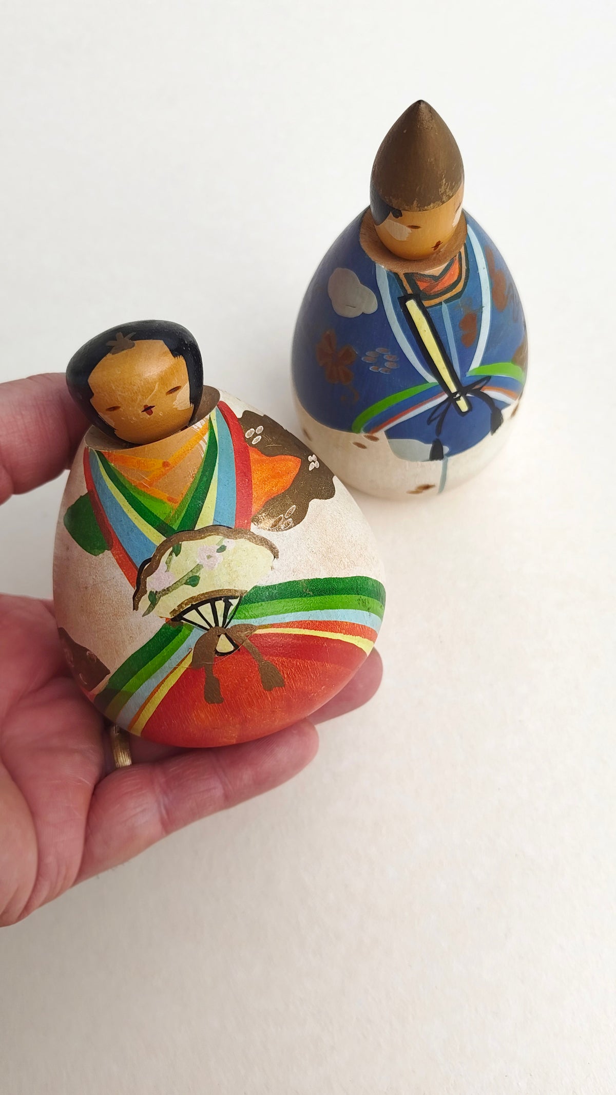 Couple de poupées japonaises en bois "Kokechi" 115mm "Wang Jiang Fukushima"