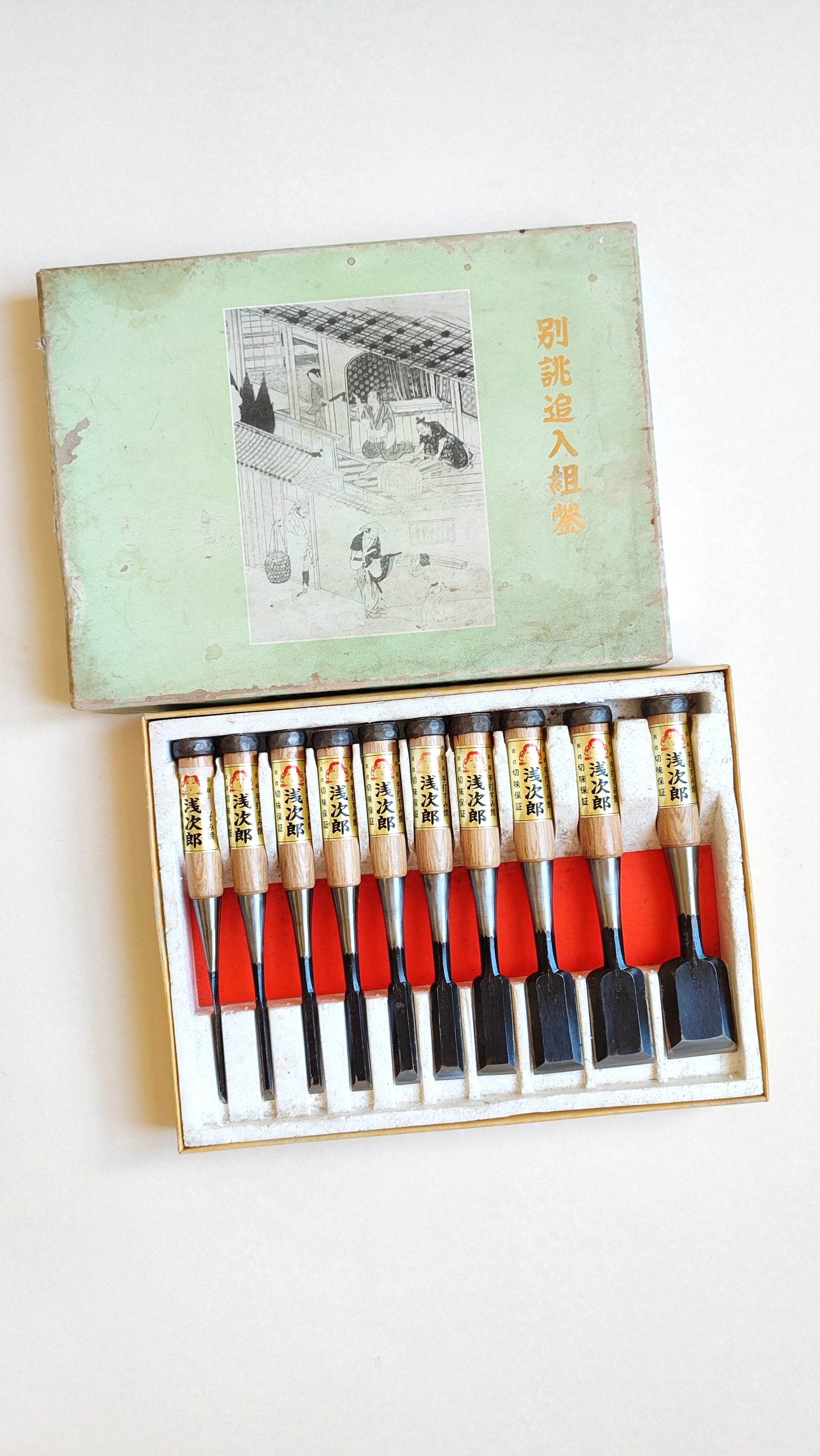 Rare set de ciseaux japonais "Oire Nomi" 3, 6, 9, 12, 15, 18, 24, 30, 36, 42mm "Yamahiro"