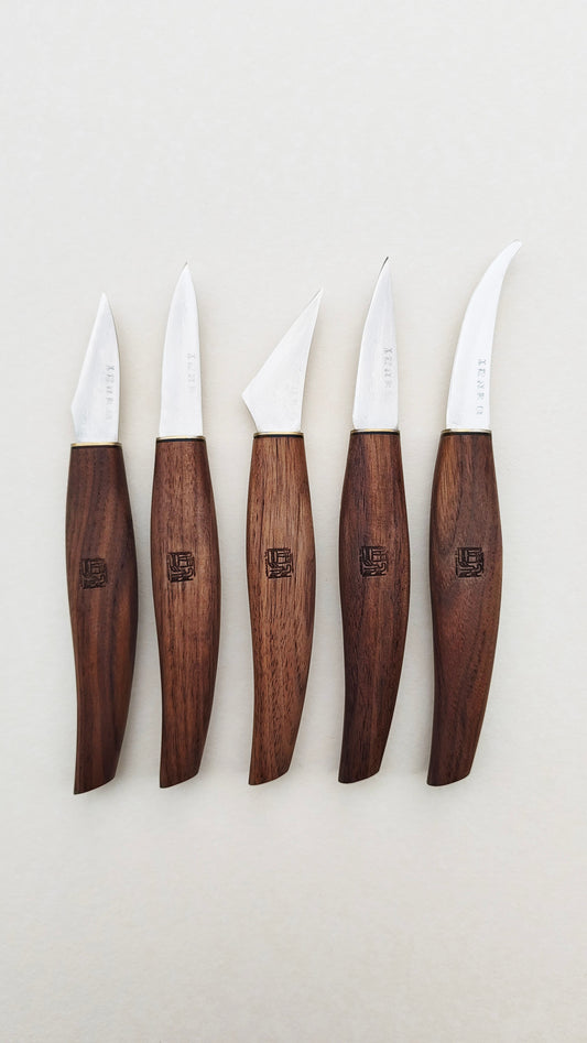 Set de couteaux de sculpteur japonais "Kogatana" damassés "Hiro Masui" 16mm