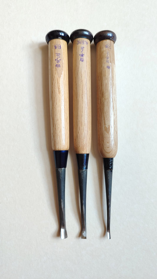 Trio de gouges cuillères japonaises "Uchimaru nomi" 3.5, 5, 7mm