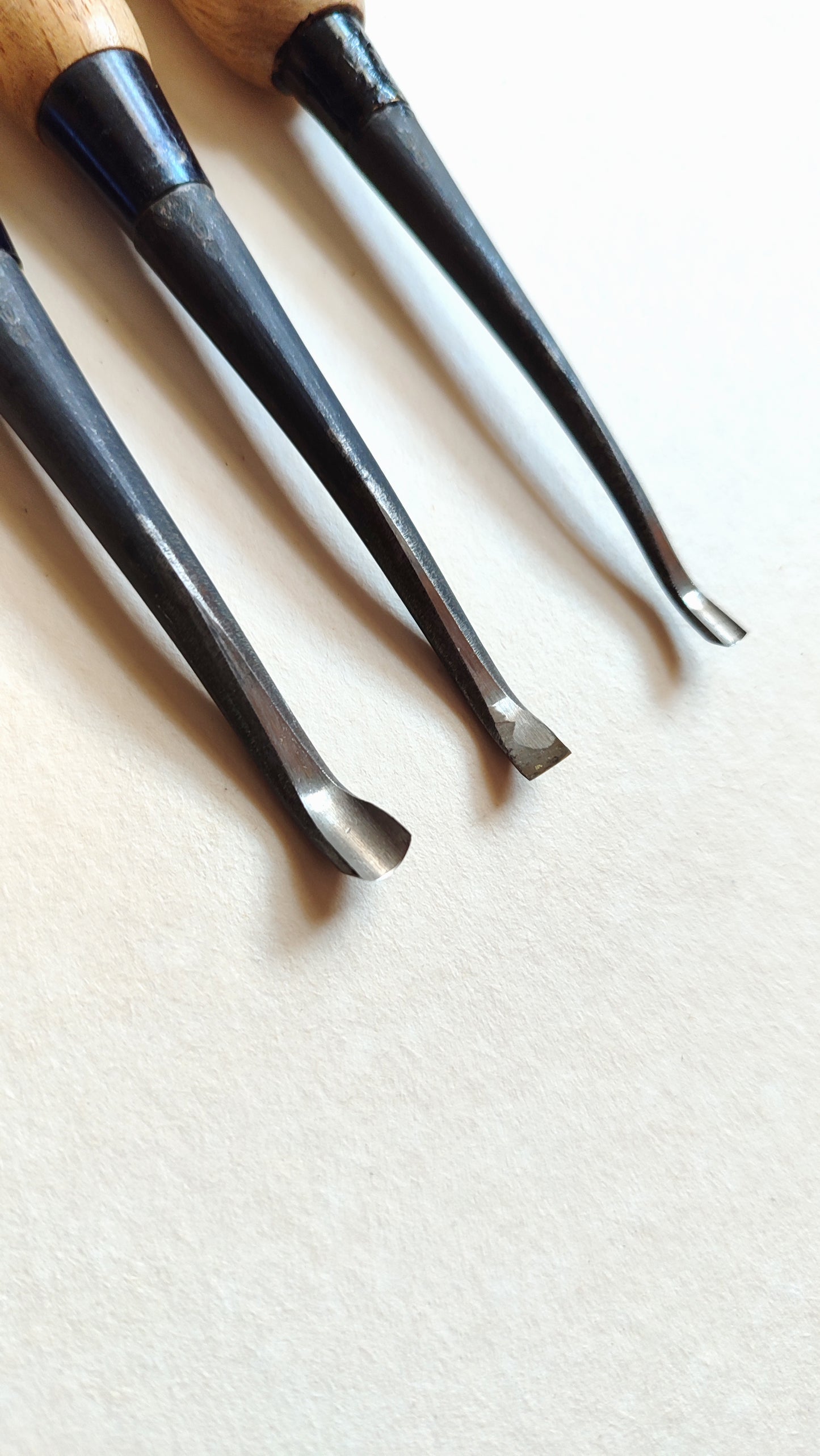 Trio de gouges cuillères japonaises "Uchimaru nomi" 3.5, 5, 7mm